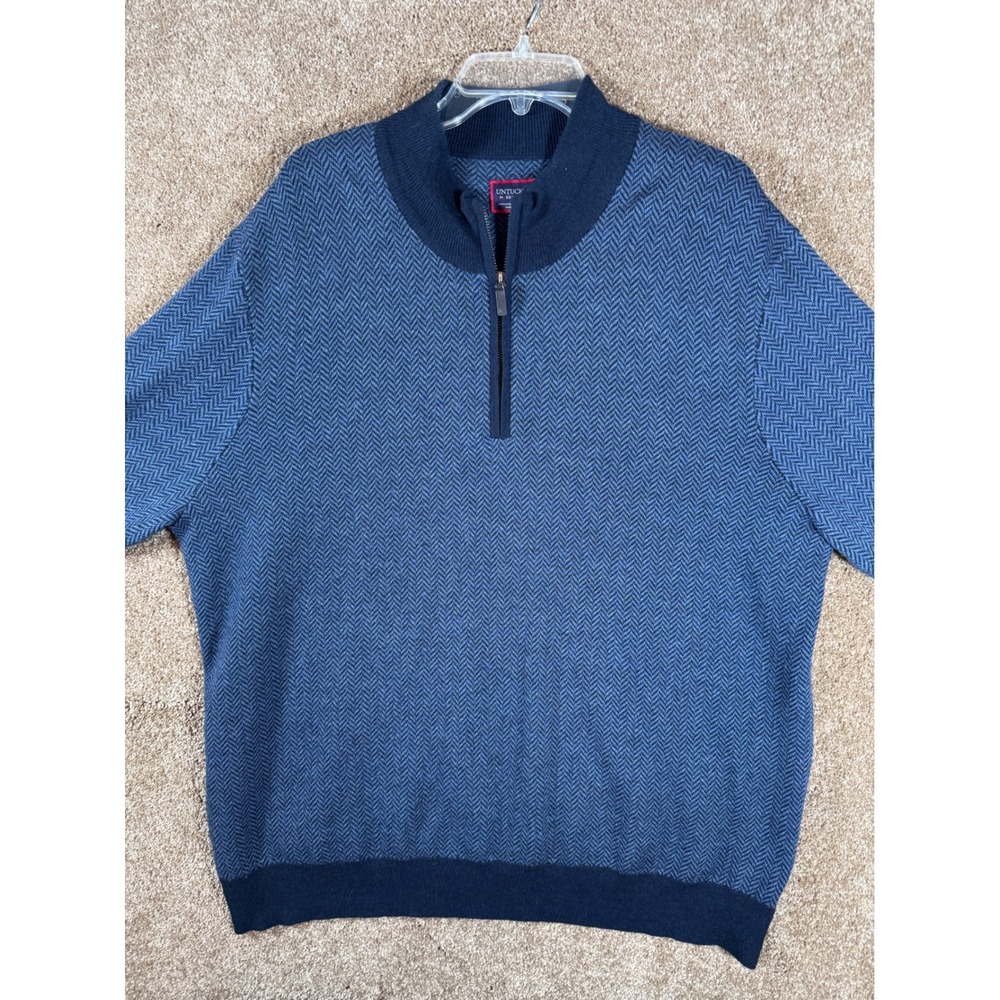 UNTUCKit Belguardo Herringbone Quarter‎ Zip Sweater XXL Blue Merino Wool